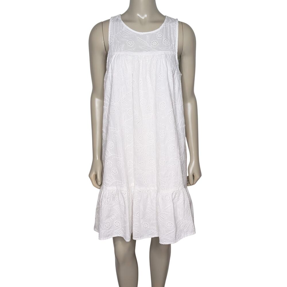 Lucky Brand Embroidered Eyelet Sundress Medium White Beachy Boho Minimalist